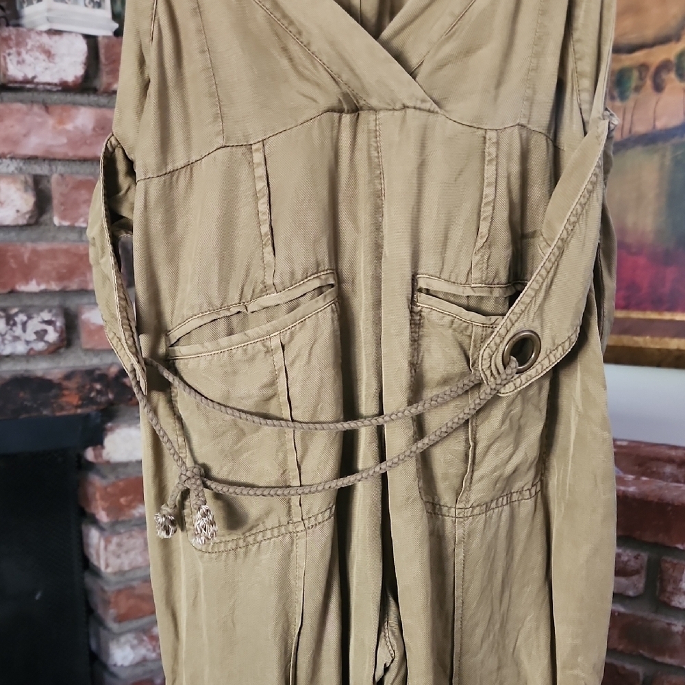 Hei Hei Anthropologie Linen Blend Wide Leg Jumpsuit Olive Green Small - Picture 8 of 16